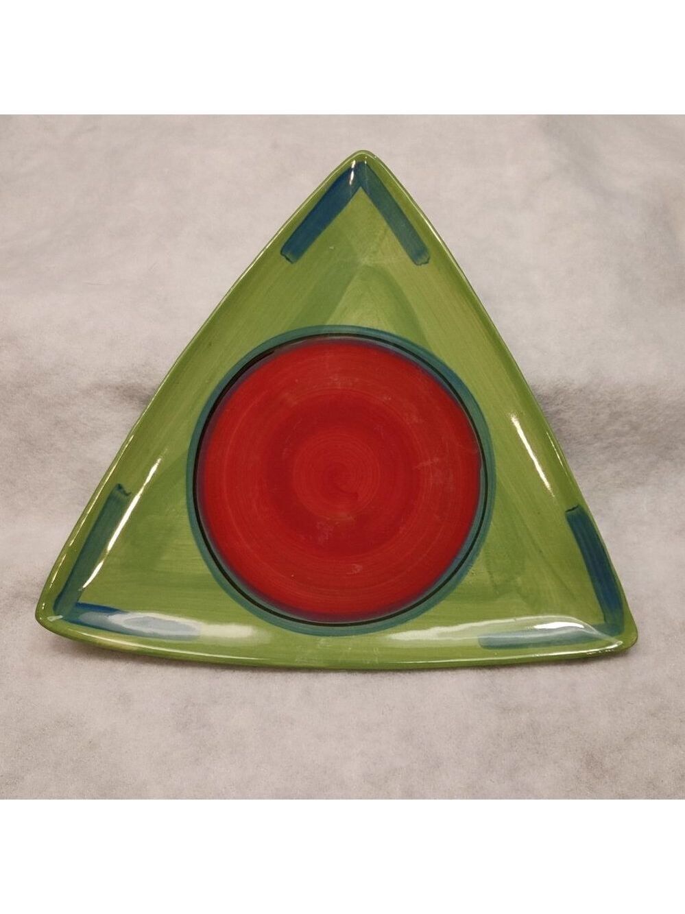 Gail Pittman- Triangular Plate- Green/Orange/Blue Abstract
